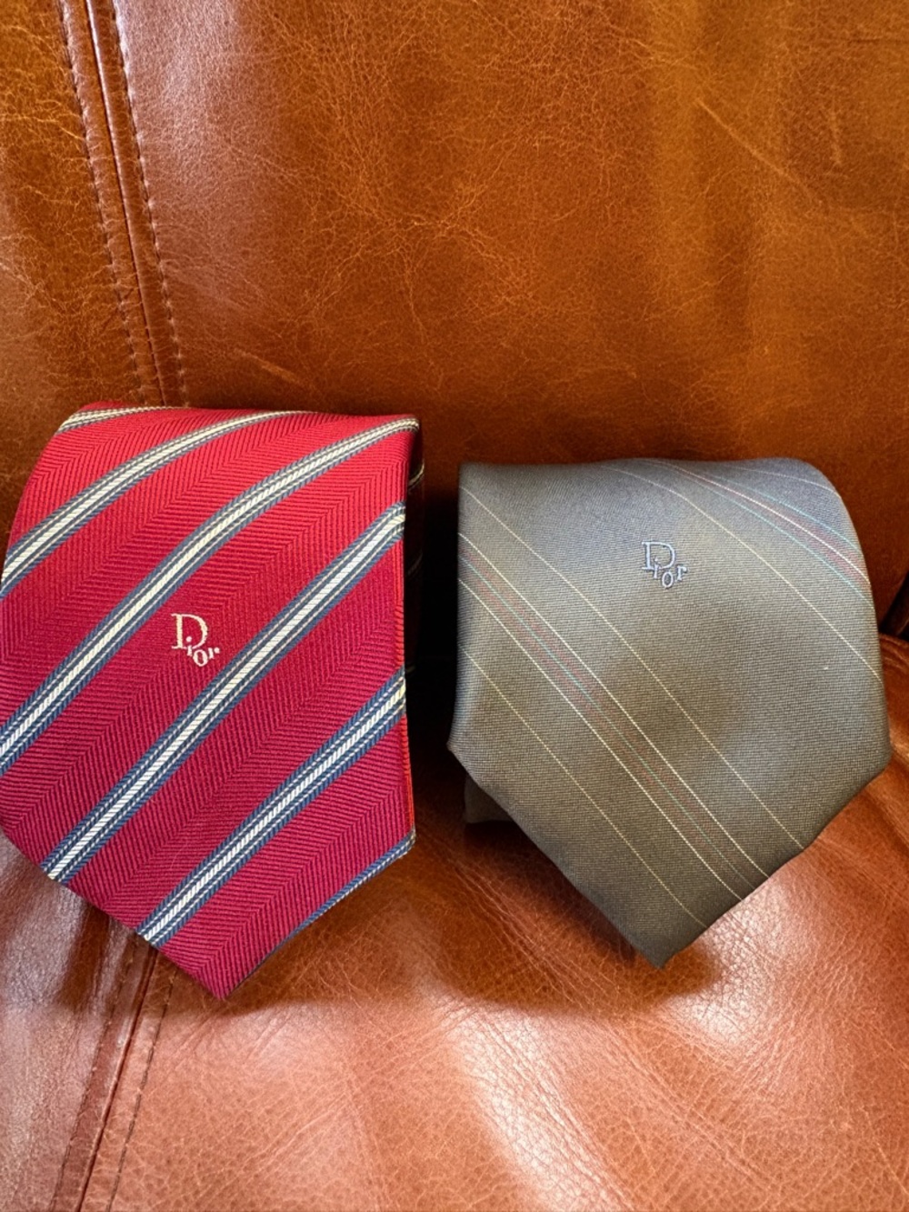 Dior Men's Silk Striped Ties in Red and Gray